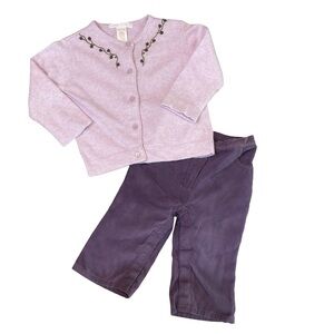 Janie and Jack Enchanted Garden Purple Angora Cardigan and Pants Set 6-12 months